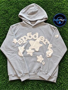Gray Crewneck Sweater with Cream Star Appliqués